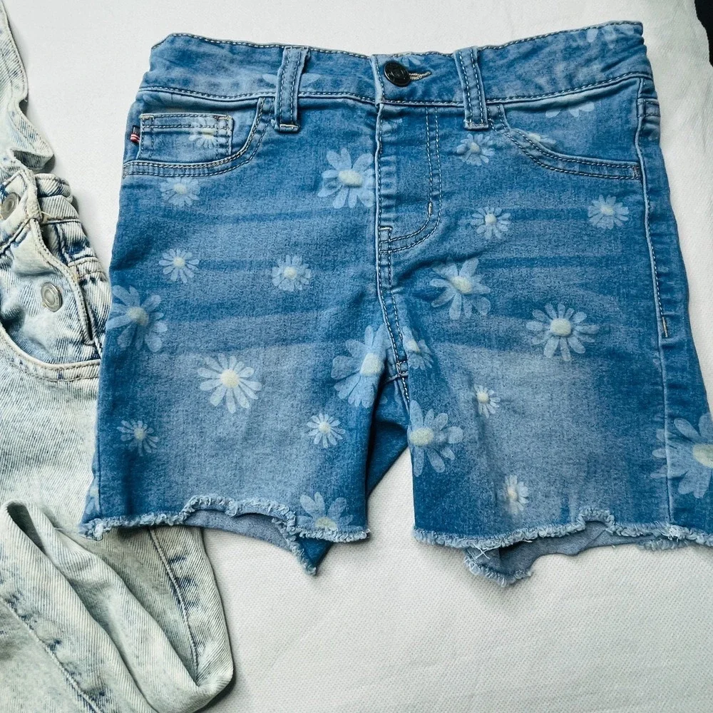 Y&F Overalls & Vigoss Shorts Girls Size 9 10 Lot Acid Wash Daisy Floral Denim